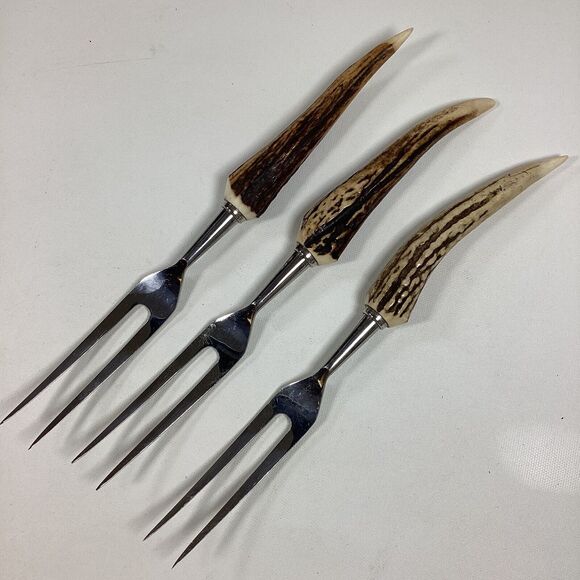 Vintage Rostfrei Germany Carving Forks Stag Handles Three - Picture 1 of 8